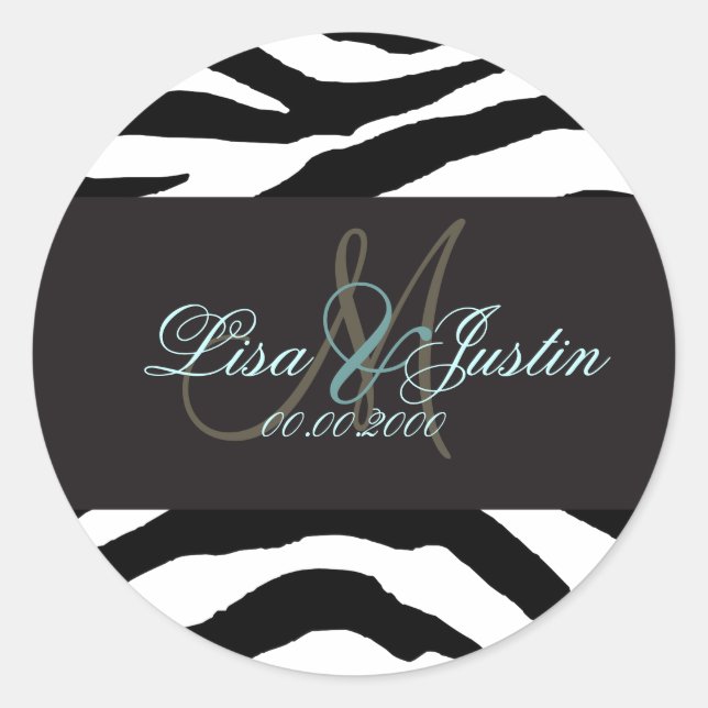 Autocollants de mariage Zebra monogram (Devant)