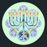 Autocollants de Menorah de paix de la terre<br><div class="desc">Menorah avec le symbole de paix dans le motif de la terre. Conception de Chanukah.</div>