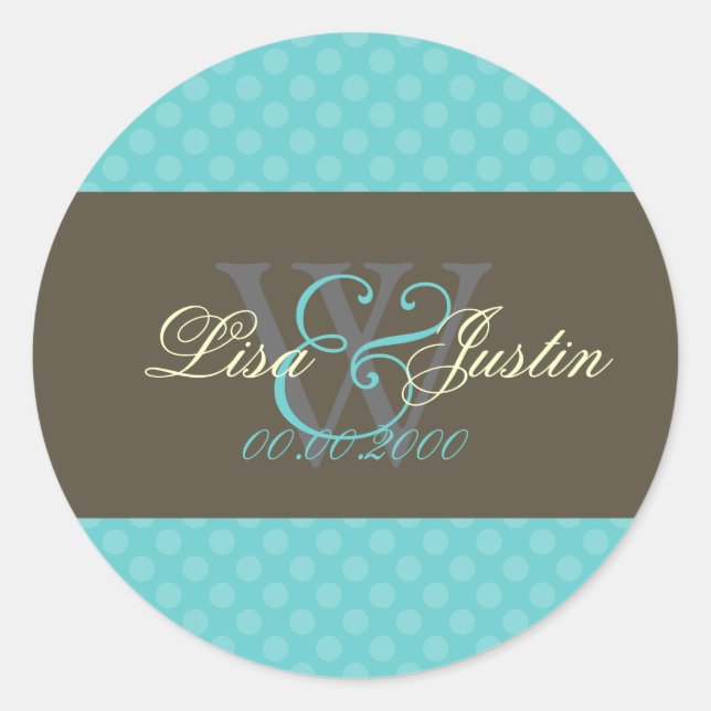 Autocollants de monogramme à pois bleu aqua (Devant)