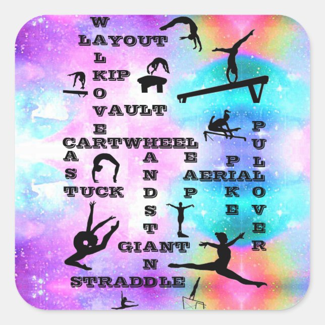 Autocollants de mots croisés de compétences de gym (Devant)