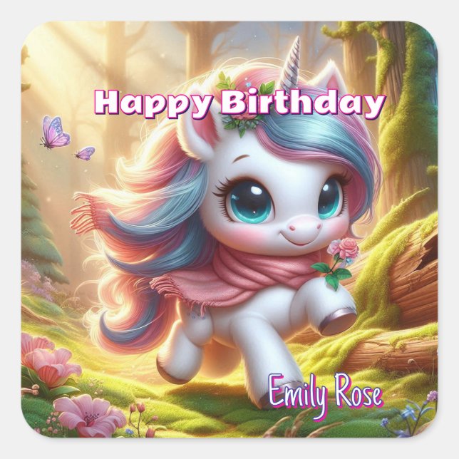 Autocollants de naissance de Licorne Magique Perso (Devant)
