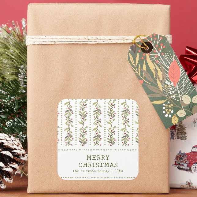 Autocollants de Noël Botaniques Rustiques Verts (Holiday White and Green Rustic Botanical Christmas Stickers by Painted Paperie
)