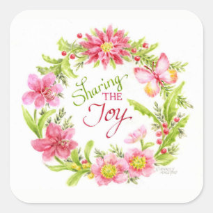 Autocollants de Noël Couronne Florale Aquarelle