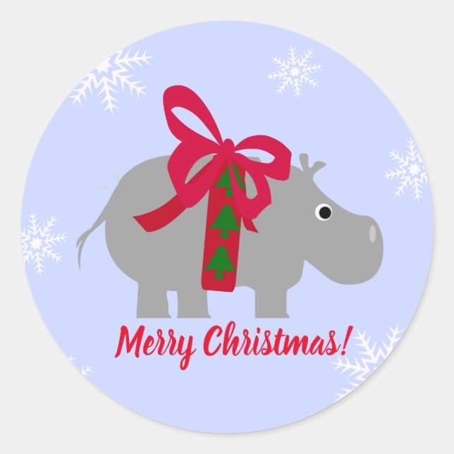 Autocollants de Noël en papier Hippopotame de Noël (Devant)
