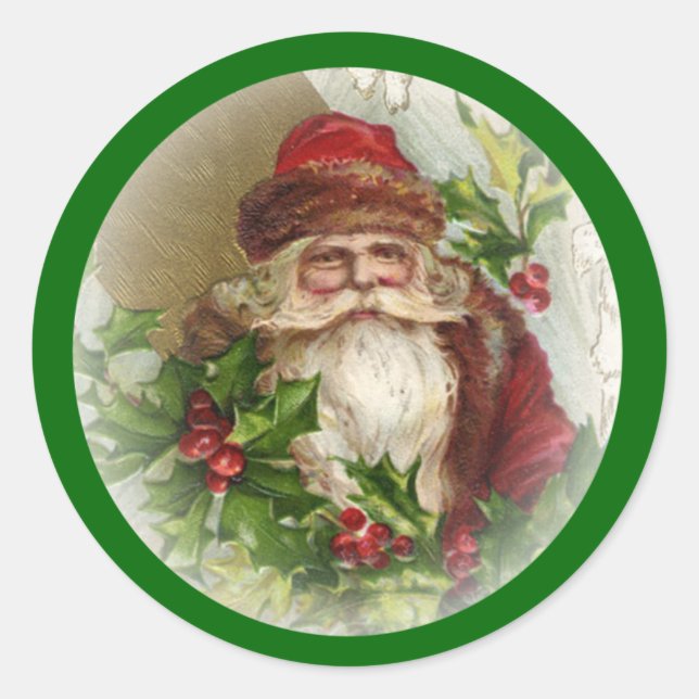 Autocollants de Noël Père Noël Vintage Vert (Devant)