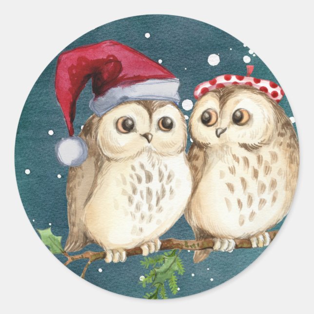 Autocollants de Noël pour enveloppes de chouettes  (Devant)