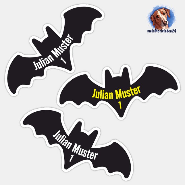 Autocollants de nom Chauve-souris | 9 contours - (Konturgeschnittener Namensaufkleber für Kinder - Fledermaus Silhouette - personalisierbar )