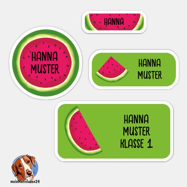 Autocollants de nom de melon – Set de 24 (24 verschiedene Namensaufkleber - Motiv: Melone)
