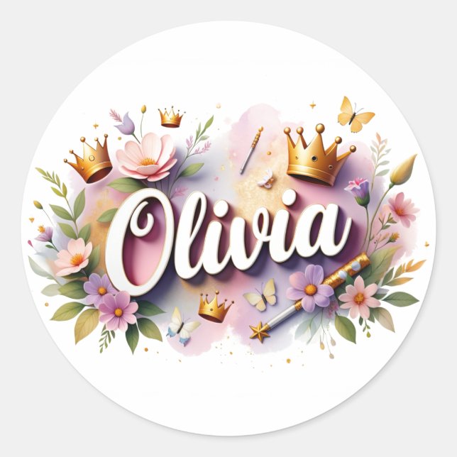 Autocollants de nom de princesse florale personnal (Devant)