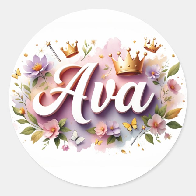 Autocollants de nom floraux de princesse personnal (Devant)