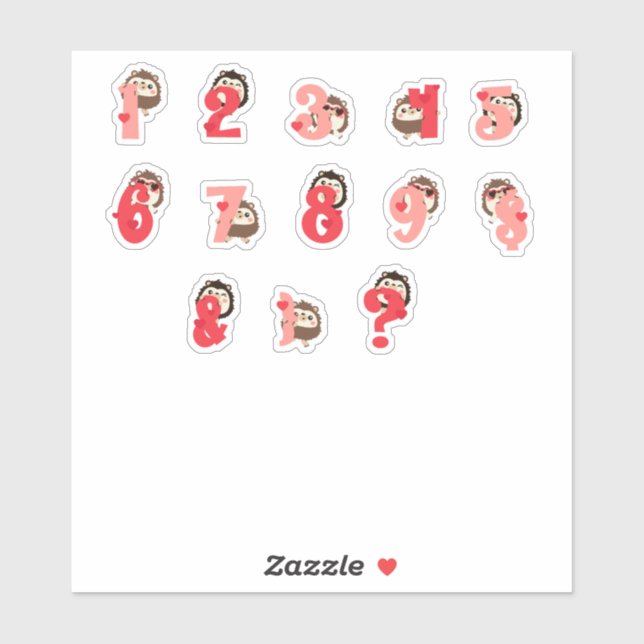 Autocollants de numéro de câlins de hérisson | Let (Feuille)