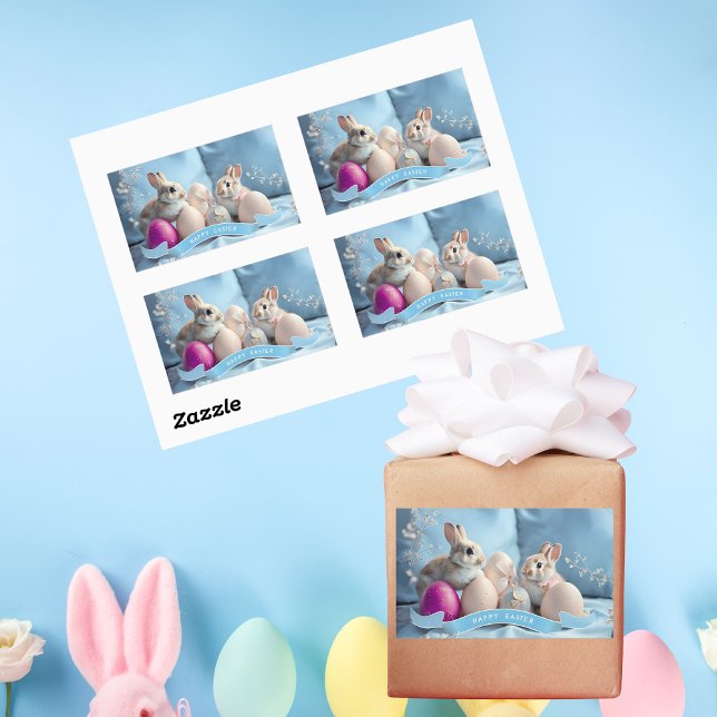 Autocollants de Pâques rectangulaires Lapins et œu (Créateur téléchargé)