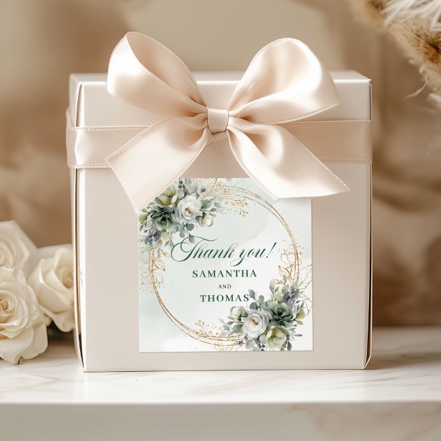 Autocollants de remerciement de mariage Vert et Or (Greenery and Gold Wedding Thank You Stickers)
