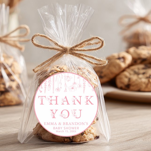 Autocollants de remerciement pour Baby Shower Fleu (Pink Thank You Sticker)