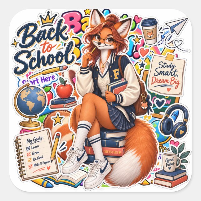 Autocollants de rentrée scolaire Fox Student Study (Devant)