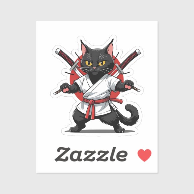 Autocollants de samouraï chat noir (Feuille)