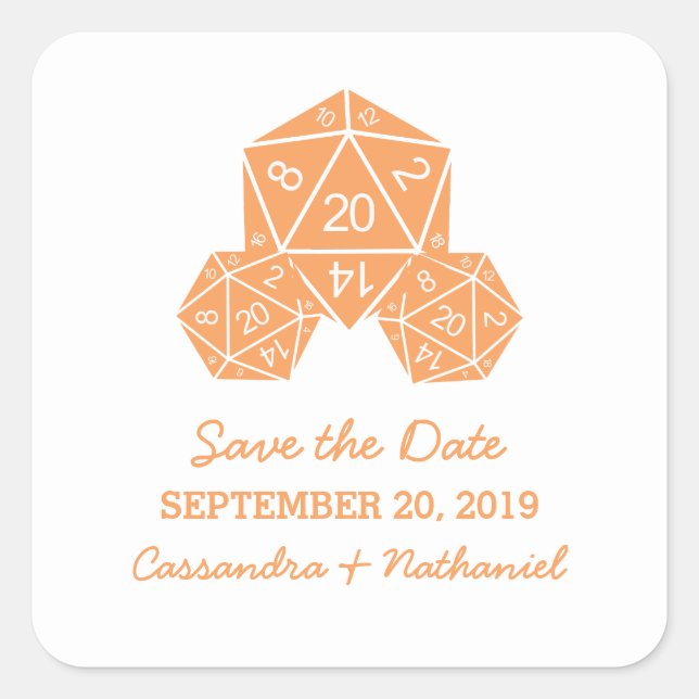Autocollants de sauvegarde de date Orange D20 Dice (Devant)