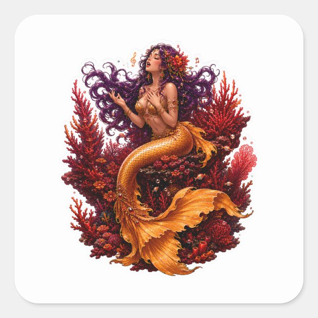 Autocollants de sirène dorée enchanteresse chantan (Devant)