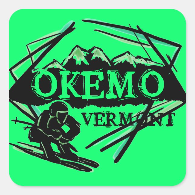 Autocollants de ski de montagne vert Okemo Vermont (Devant)