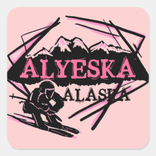 Autocollants de skieur rose Alyeska Alaska