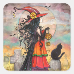 Autocollants de sorcière d'Halloween et chat noir