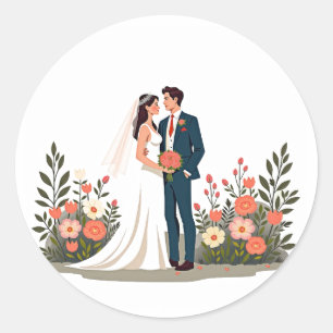 Autocollants d'emblème floral de mariée et de mari
