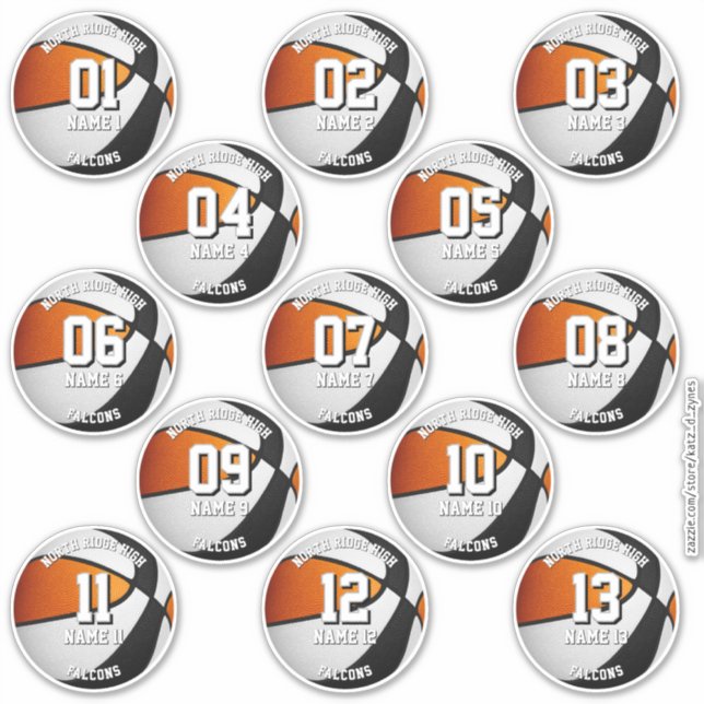 autocollants d'équipe de basketball orange noir 13 (Devant)