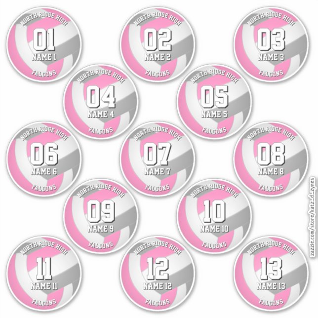autocollants d'équipe de volley-ball gris rose 13  (Devant)