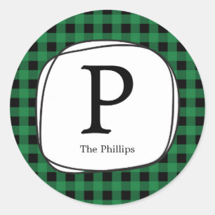 Autocollants d'étiquette de faveur de plaid vert r