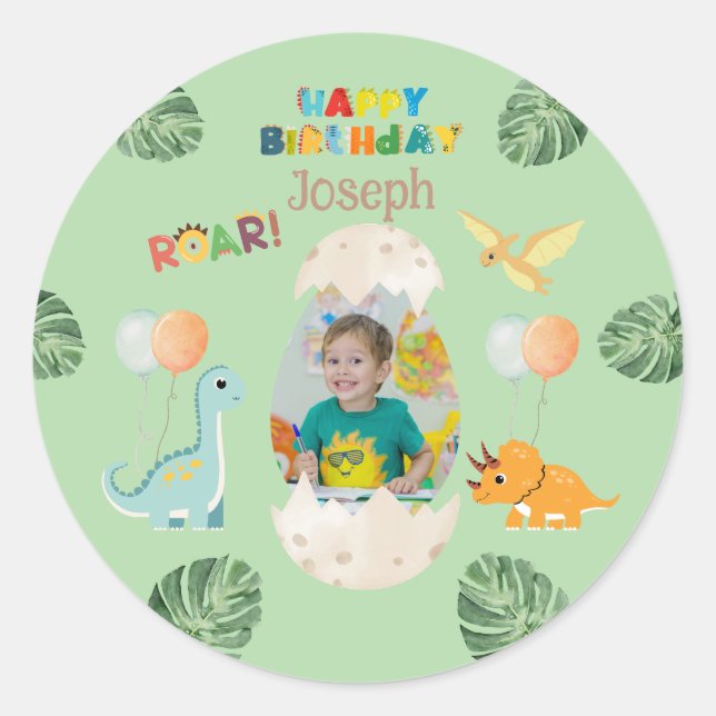 Autocollants Dinosaur Anniversaire - Nom personnal (Devant)