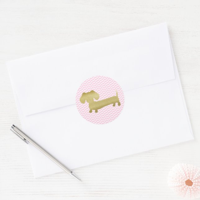 Autocollants dorés et roses pour fête de teckel  (Enveloppe)