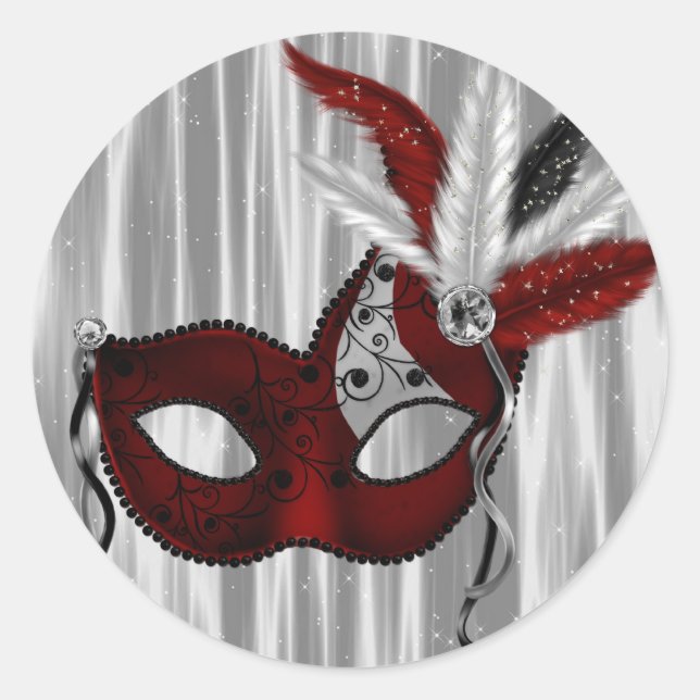 Autocollants élégants de fête masquée rouge (Devant)