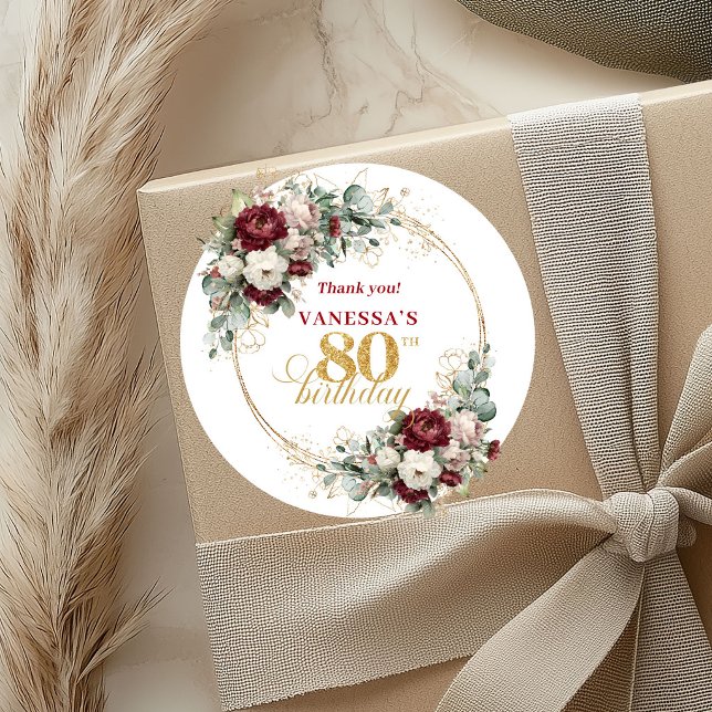 Autocollants Élégants Rose Bourgogne pour 80e Anni (Elegant Blush Burgundy 80th Birthday Stickers)