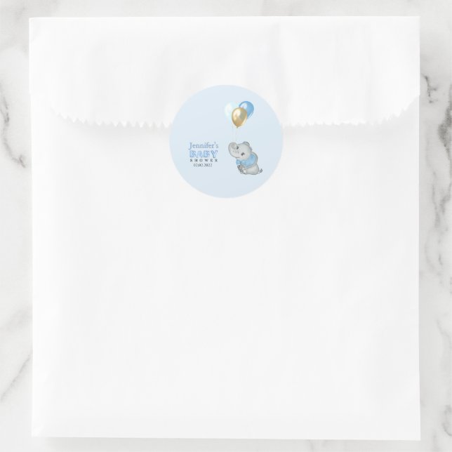 Autocollants Éléphant Bleu Baby Shower (Sac)