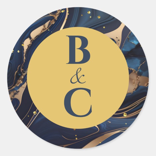 Autocollants en marbre bleu marine et or avec init (Devant)