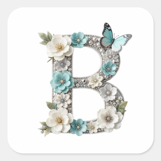Autocollants en papier B avec monogramme floral él (Devant)