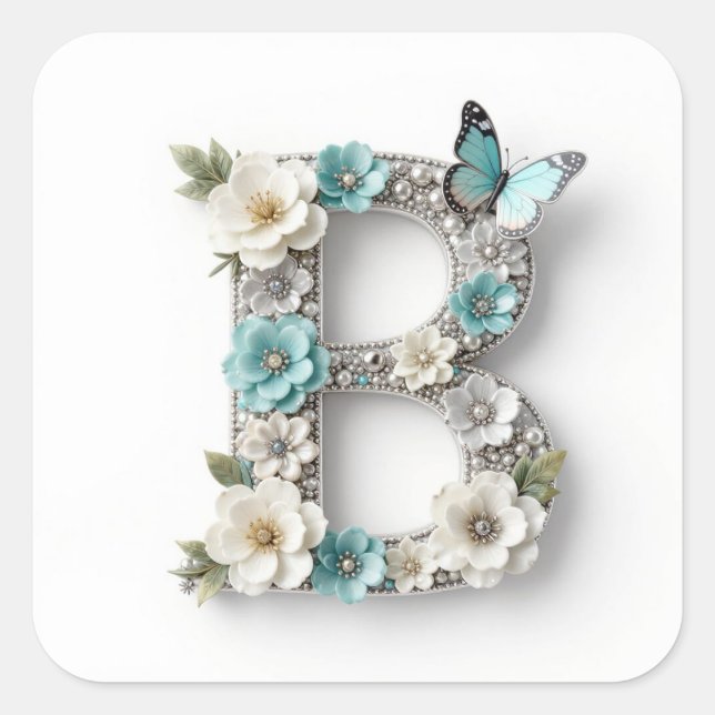 Autocollants en papier B avec monogramme floral él (Devant)