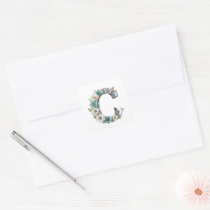Autocollants en papier C avec monogramme floral él