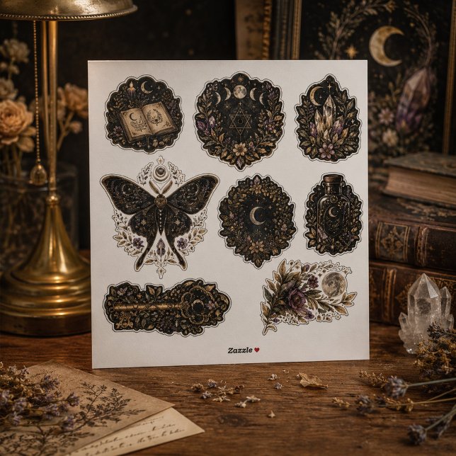 Autocollants en vinyle botanique céleste foncé (Dark Botanical Celestial Vinyl Sticker Sheet)