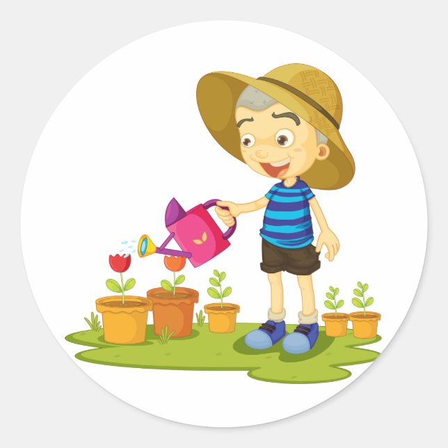 Autocollants Enfant Arrosant Les Plantes (Devant)