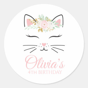 Autocollants Fête d'anniversaire de chaton floral