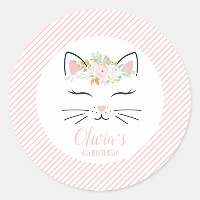 Autocollants Fête d'anniversaire de chaton floral  (Devant)