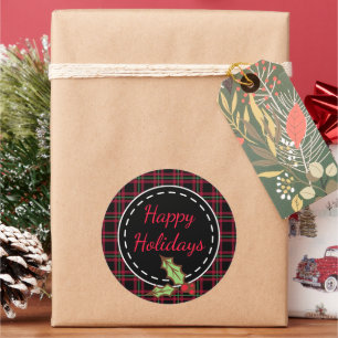 Autocollants Fêtes Joyeuses Plaid Rouge avec Houx