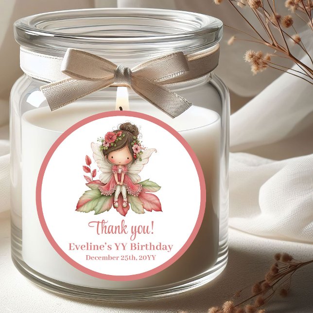 Autocollants Fille Anniversaire Fleurs Roses Fanta (Magical Whimsy Pink Flowers Girl Birthday Stickers)