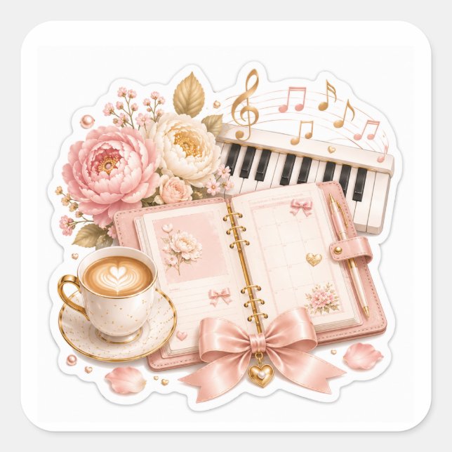 Autocollants Fleuris Piano Café Cosy (Devant)