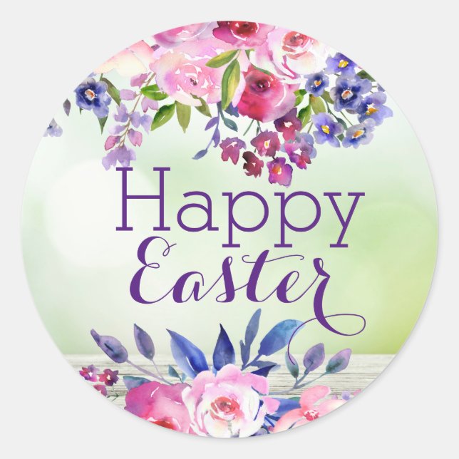 Autocollants Fleurs Aquarelle Joyeuses Pâques (Devant)