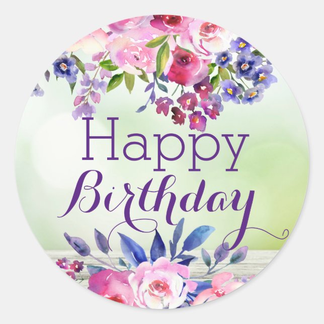 Autocollants Fleurs Aquarelle Joyeux Anniversaire (Devant)