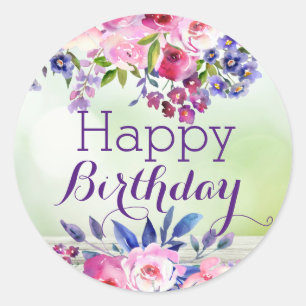 Autocollants Fleurs Aquarelle Joyeux Anniversaire
