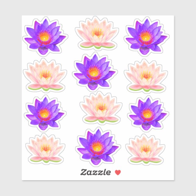 Autocollants Fleurs de Lotus Violet & Rose (Feuille)