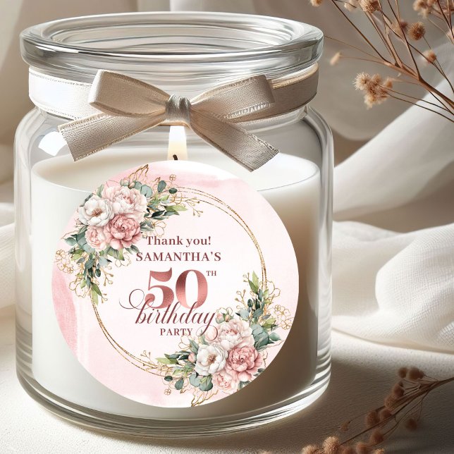 Autocollants Fleurs de Verdure Rose Poussiéreux 50 (Dusty Pink Floral Greenery 50th Birthday Stickers)